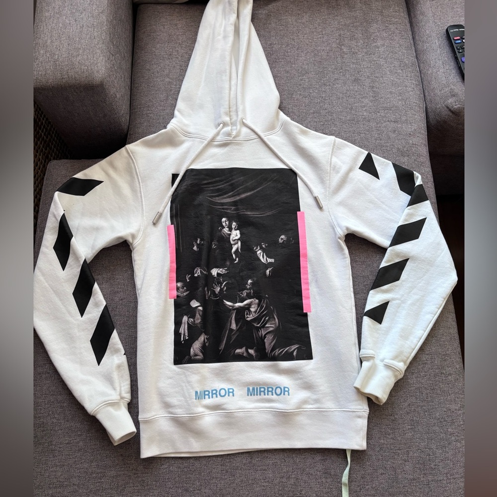 Authentic Off-White Caravaggio Hoodie with Black and Pink Details